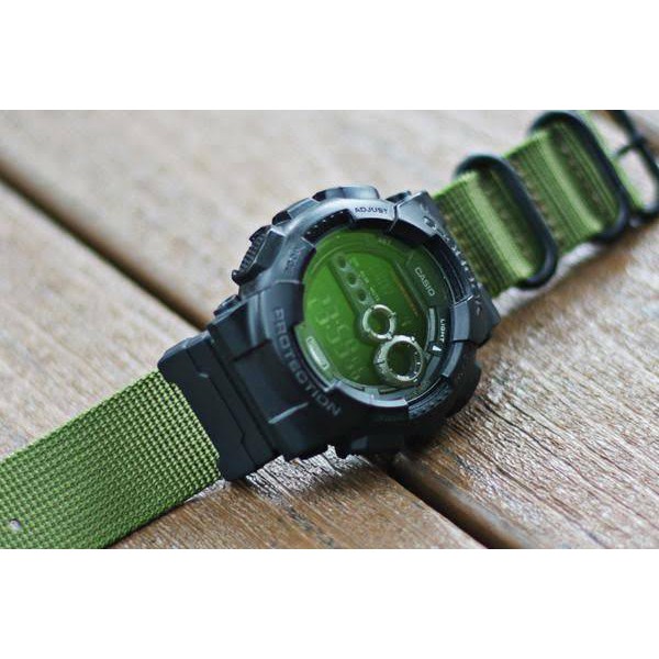 Nylon Zulu Canvas Watch Strap Tali Jam Casio G-Shock Nato Adapter Adaptor Green Army