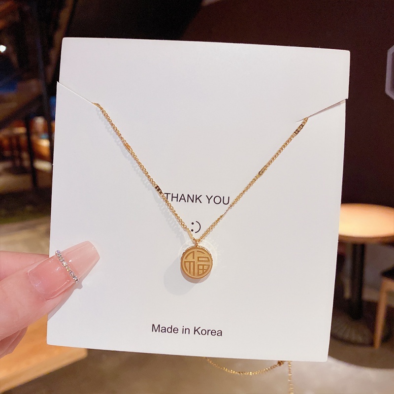 XiaoboACC Kalung Rantai Klavikula Bahan Titanium Steel Lapis Emas 14k Gaya China 38CM+6CM