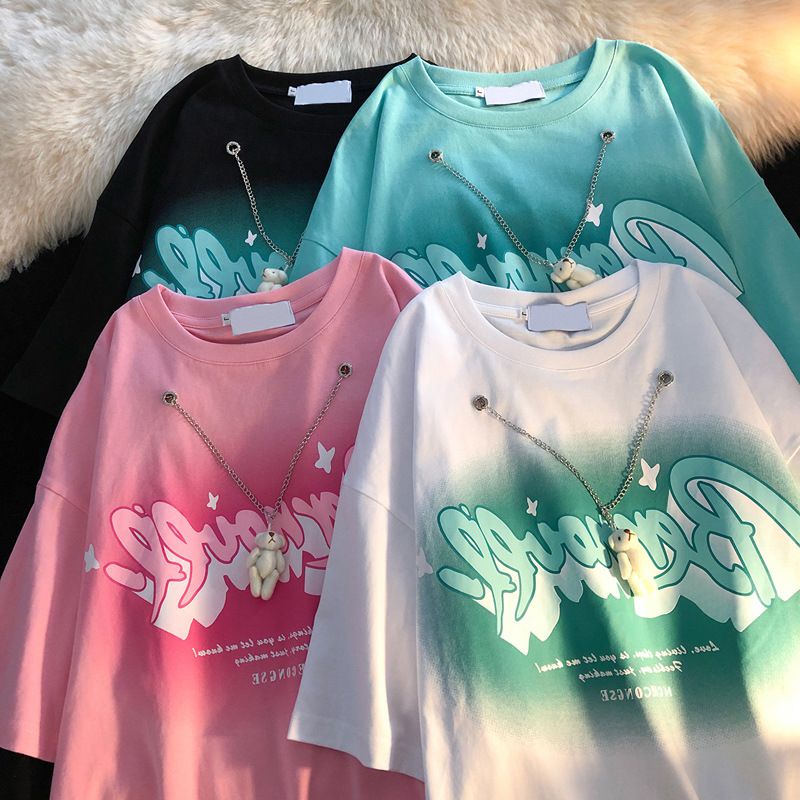 [oniion] Kaos Oversize Bernovee With White Bear Chain Tshirt Love Living Things T-shirt Swag Green B