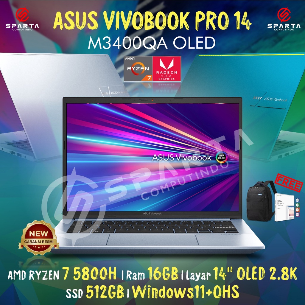 Laptop Asus Vivobook Pro 14 M3400QA AMD Ryzen 7-5800H 16GB 512GB SSD 14&quot; OLED 2.8K