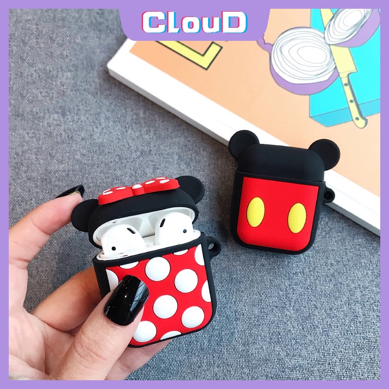 Casing Silikon Motif Kartun Mickey / Minnie Mouse Untuk Simpan Earphone Wireless Bluetooth Apple AirPods 1 / 2