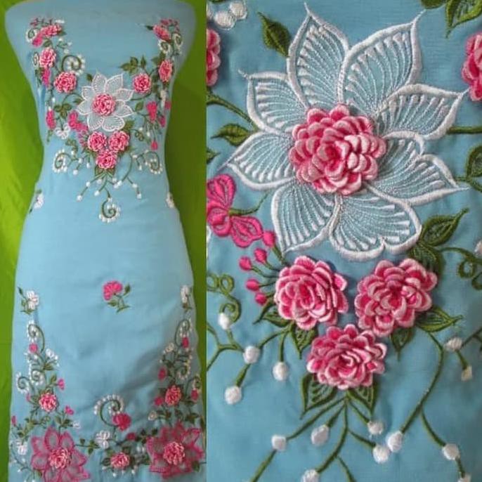 Original Kain bordir mawar biru muda - Bukittinggi