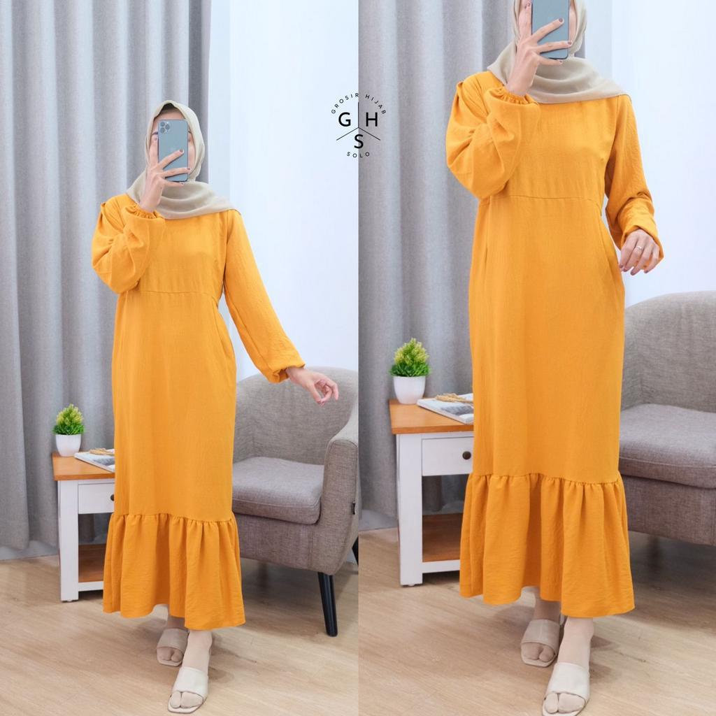 (AMD) GAMIS MIDI HANNY DRESS DUYUNG ATASAN WANITA CRINCLE AIRFLOW