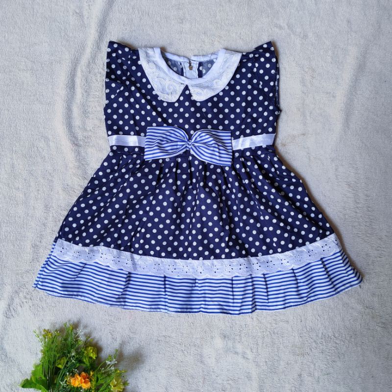 Dress anak 1 2 tahun gaun anak cewek perempuan lucu unik polka strip salur ( dress seruni stripolka )