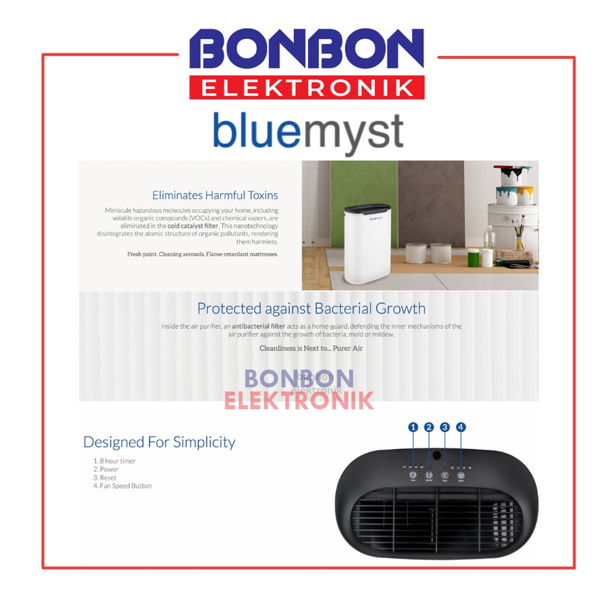 BLUEMYST Air Purifier HEPA 13 + CARBON Coverage 22m2 ALT SHARP BAJ215C