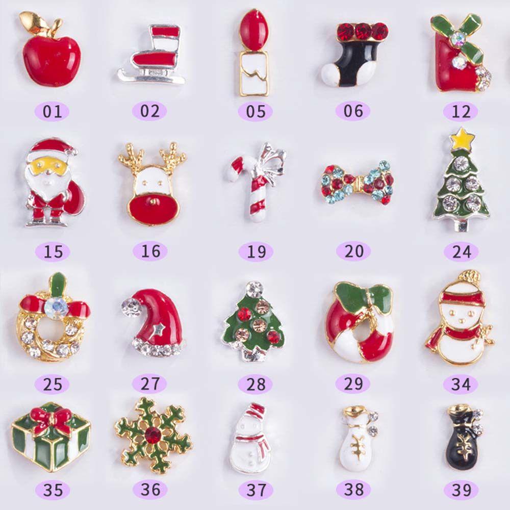 AUGUSTINA Agustinina Natal Dekorasi Kuku Logam Alloy Sock Snowflake Pohon Natal Bell DIY Nail Art Perhiasan