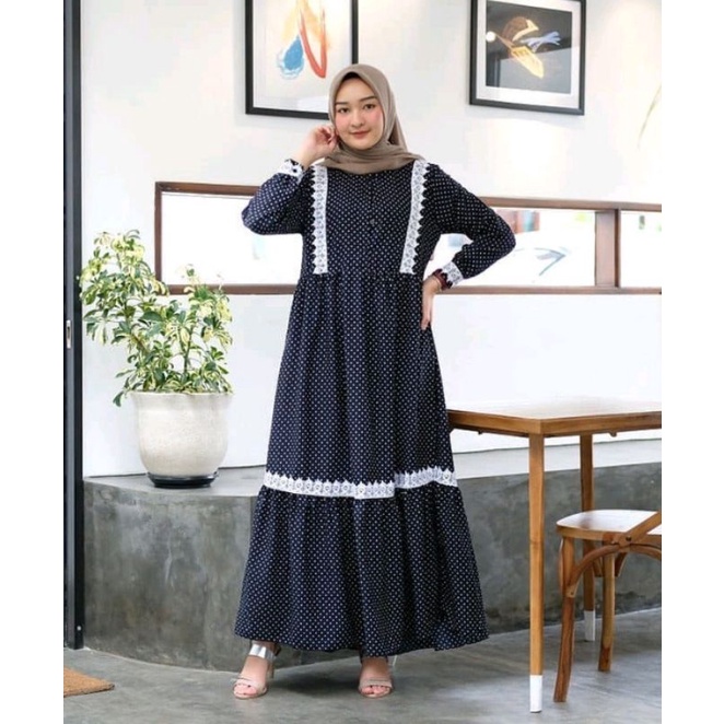 [All size] POLKA DRESS with Lace Navy