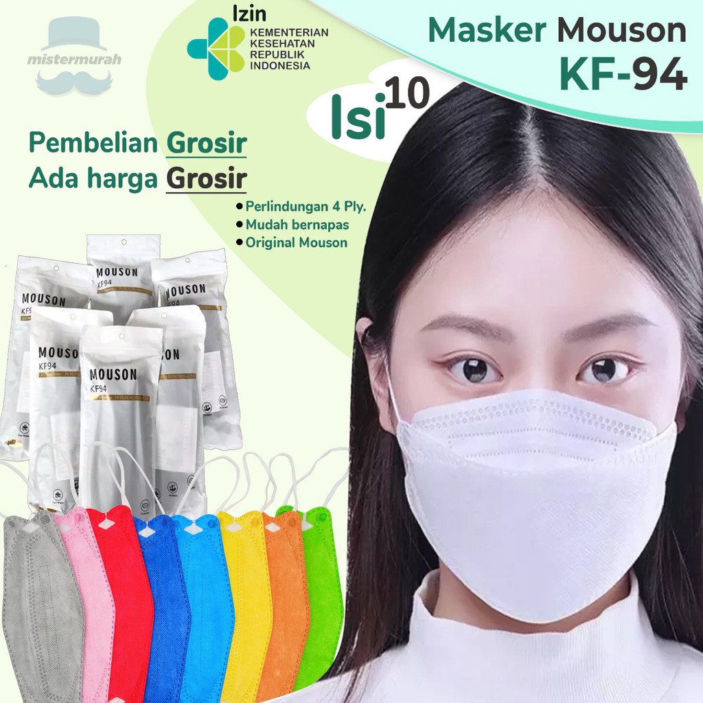 MASKER KF94 ISI 10 PCS MASKER MOUSON 4PLY KOREA FACE MASK EARLOOP MASKER MEDIS DEWASA BEDAH MULUT