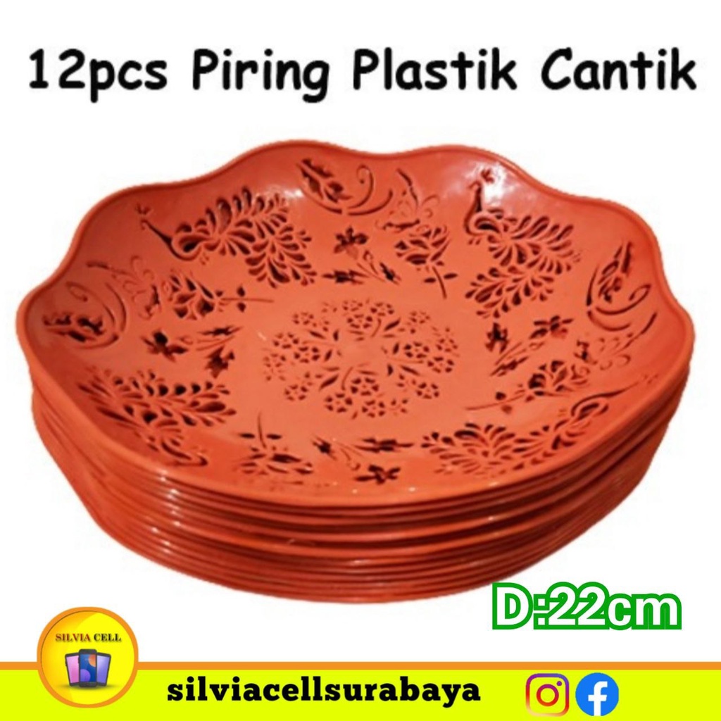 Piring Plastik Cantik Motif Bunga 1 Set 12 pcs Piring Makan