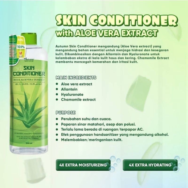 AUTUMN BPOM SKIN CONDITIONER WITH ALOEVERA EXTRACT 500ML FREE BOTOL SPRAY