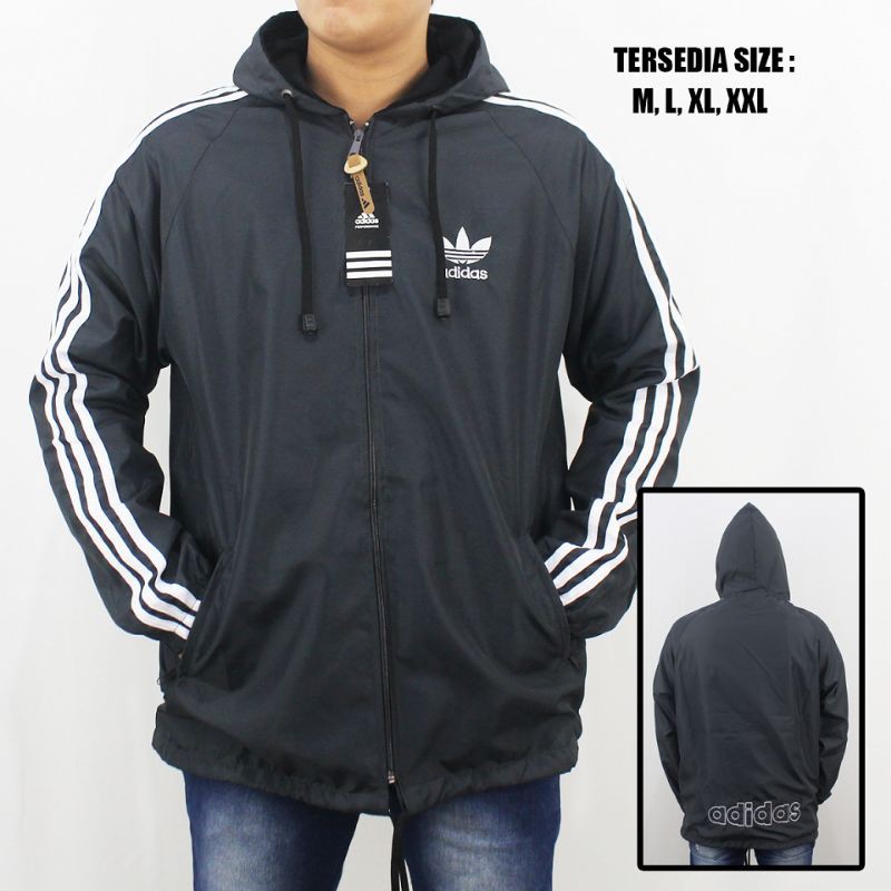 jaket parasut adidas hitam jumbo xxl - jaket jumbo adidas hitam