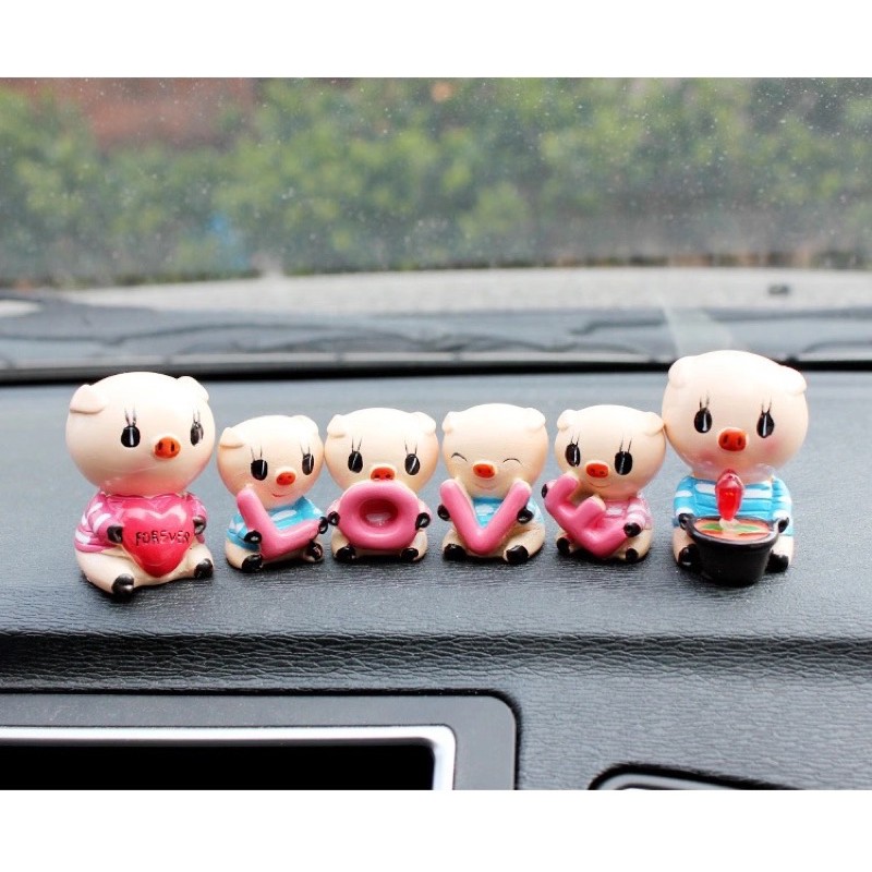 Pajangan Mobil Babi Piggy Couple Europe Series set mobil babii cute pig set LOVE Pajangan Mobil babi Series 4 in 1