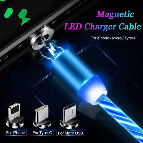 (COD) KABEL CHARGER METAL MAGNETIC LED/NON LED CABLE LIGHTING 3 IN 1