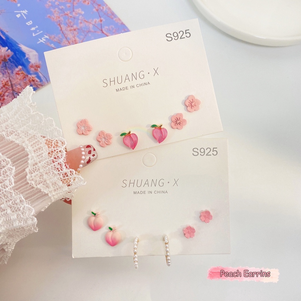 Set Anting Mutiara Bentuk Bunga Warna Pink Gaya Korea Untuk Wanita