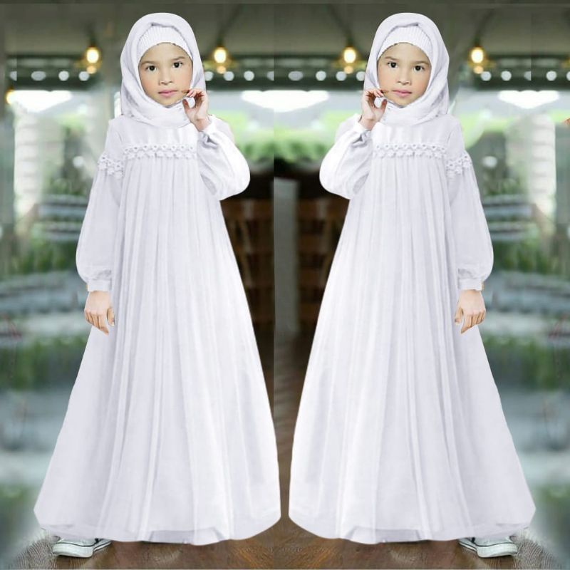 MAXY NURAINI KID ANAK, RENDA TILE, MOSCREPE PREMIUM, GAMIS HIJAB MUSLIM, DRESS, 3 UKURAN