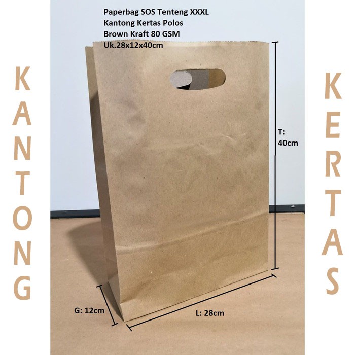 

Paperbag SOS Kantong Kertas Coklat XXXL Tenteng 28x12x40 goodie bag Kertas Bungkus Gorengan / Roti