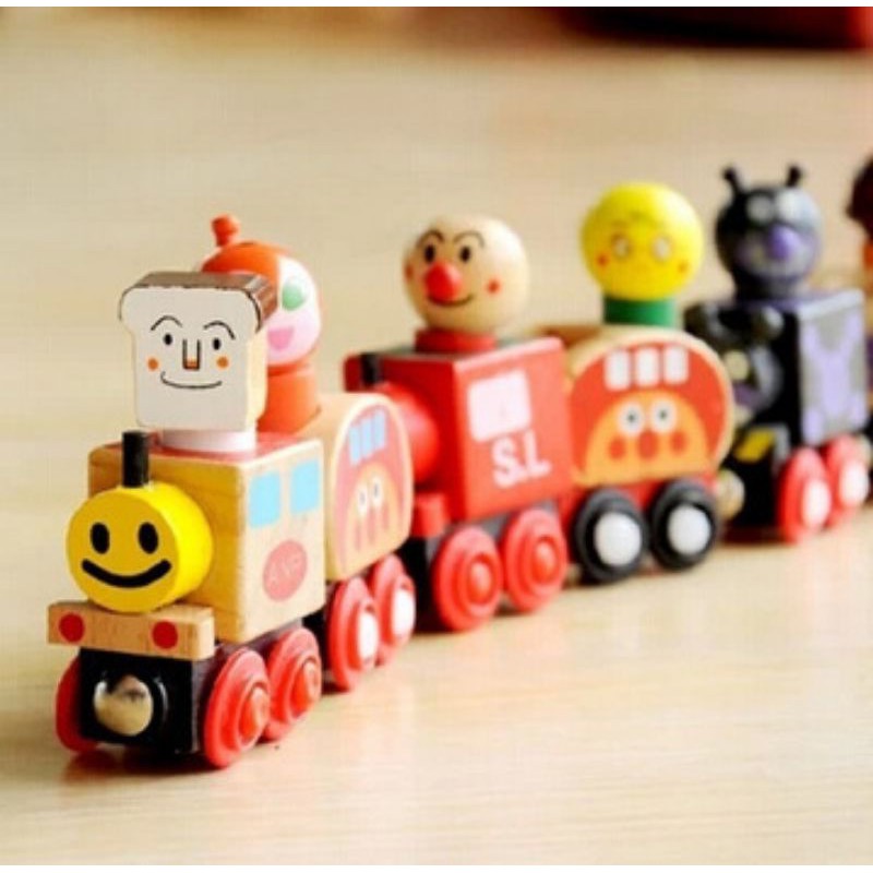 wooden anpanman magnetic train / mainan kereta kayu anpanman / train set