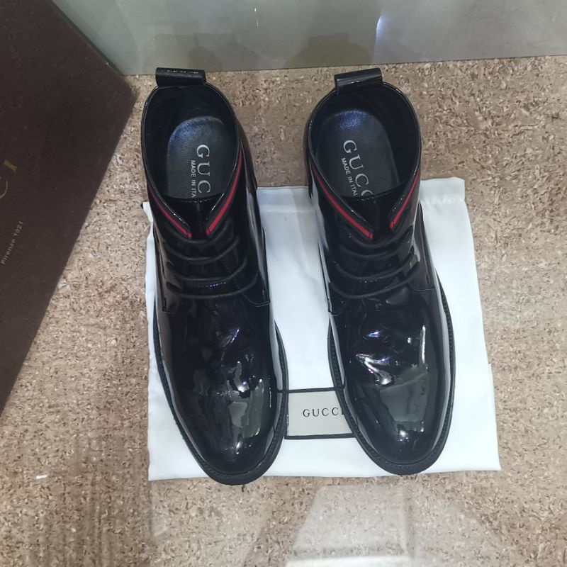 sepatu pantofel boots gucc'i mirror quality shoes formal pria hitam kilat