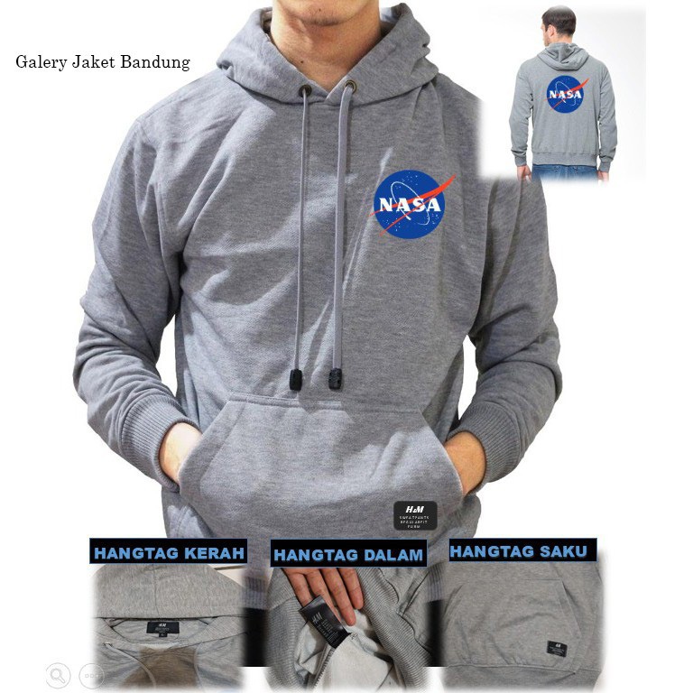 [BAYAR DI TEMPAT] HODI HODIE REMAJA KOREA BTS TERLARIS 2020 H&amp;M HOODIE NASA BACK LOGO GREY