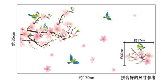 RELIZA WALL STICKER BUNGA SAKURA BIRDS BURUNG FLOWER PINK STIKER DINDING AY9189