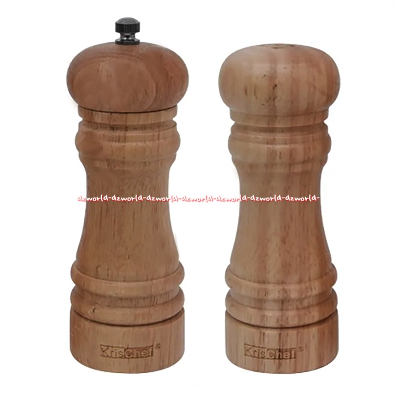 Krischef Wodden Pepper Mill Set 2pcs Tempat Bumbu Garam Merica Bahan Kayu Karet Putar Salt Seasoning Place