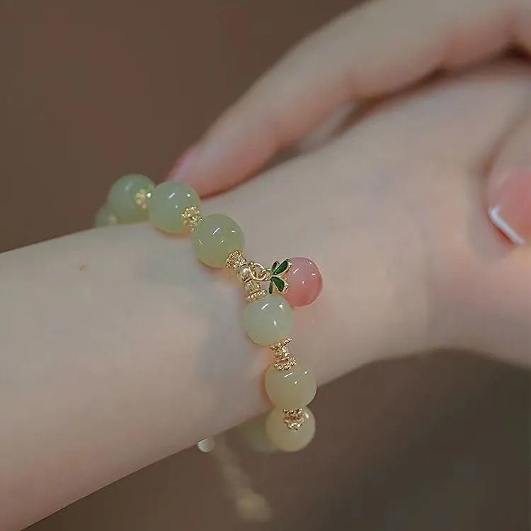 Ins Gelang Tangan Manik-Manik Batu Jade Hetian Natural Warna Peach Untuk Wanita ACKER