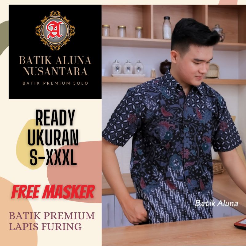 Hem Baju Batik Pria Lengan Pendek Bahan Katun Halus Premium Lapis Furing Nyaman Batik Solo Original 