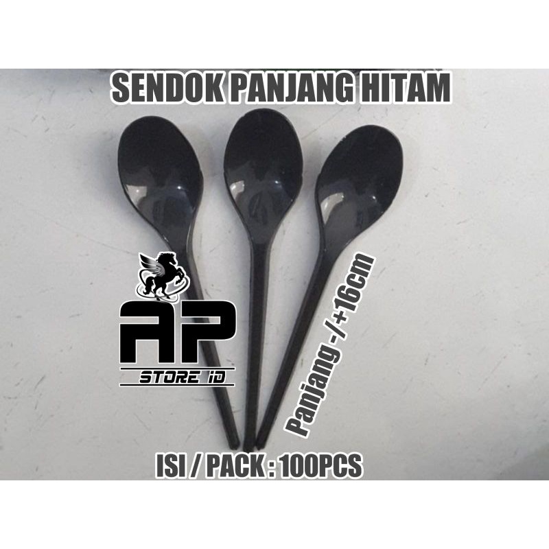 isi 100pcs Sendok Panjang Hitam / Makan