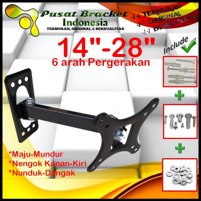 Bracket Tv 21 Monitor Lengan 14&quot; s/d 28&quot; 6arah Fleksible PBI.SWKNM-003