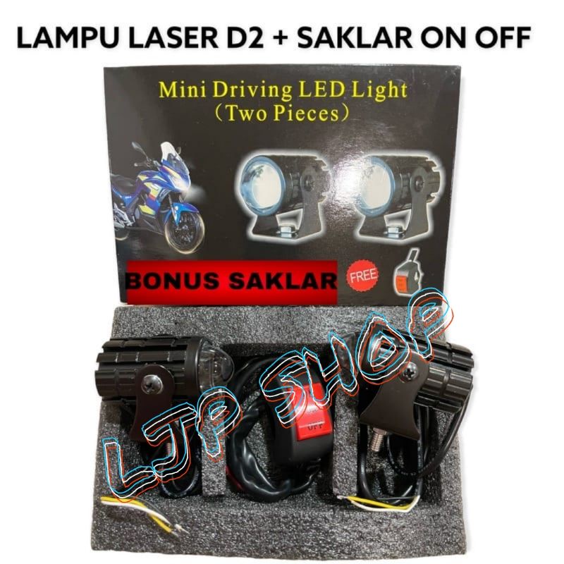 LAMPU TEMBAK MINI LASER GUN D2 PUTIH KUNING JAUH DEKAT | 2 PCS LAMPU + SAKLAR