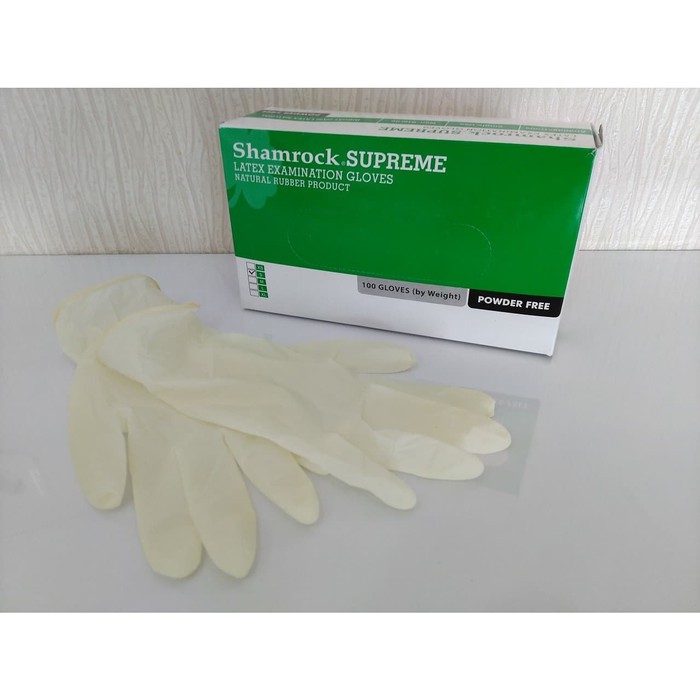 Sarung Tangan SHAMROCK SUPREME LATEX Powder Free isi 100 pcs/box