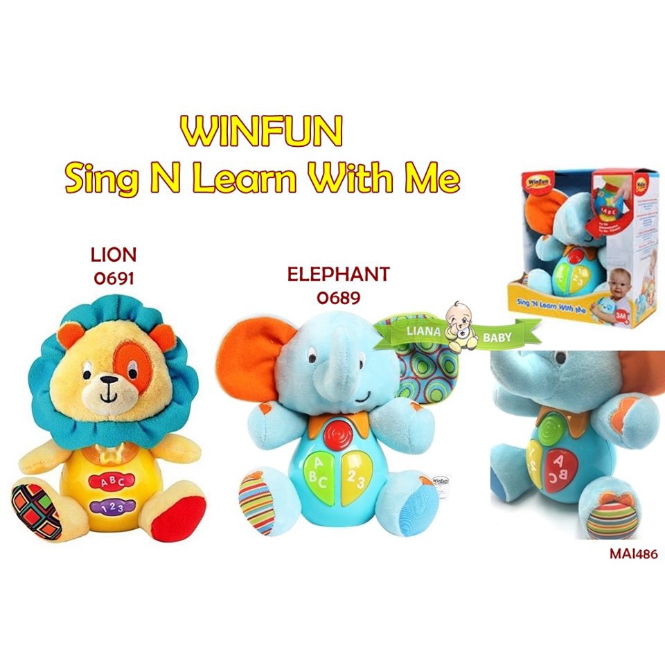 MAI486 MAINAN BONEKA WINFUN SING N LEARN LION 0691 &amp; ELEPHANT 0689