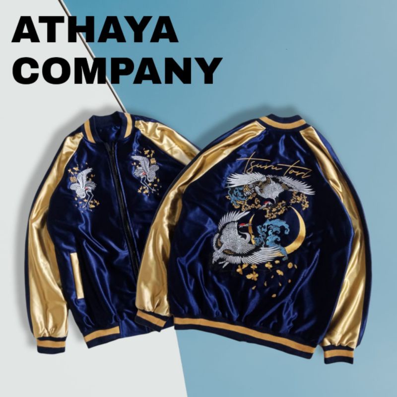 realpict sukajan tsurutori navy gold bordir/valhalla jaket/bomber jaket