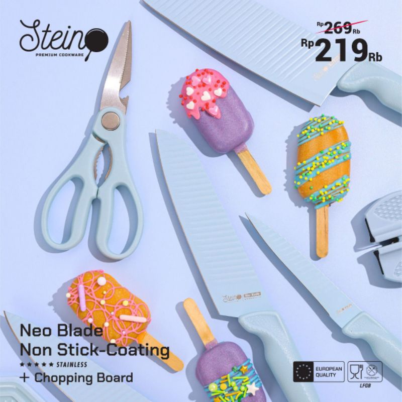 Steincookware knife set Neo Blade Non stick coating + chopping board