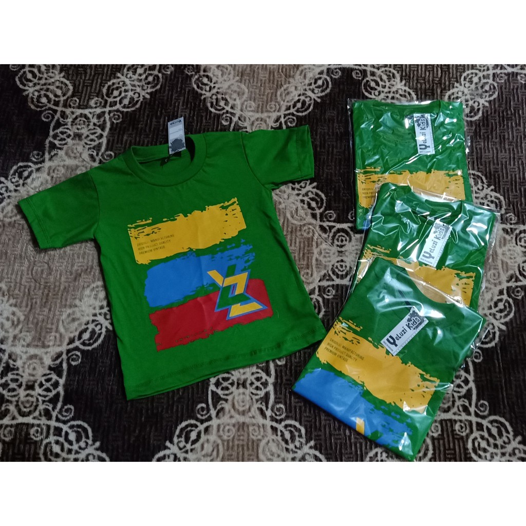 Kaos baju atasan anak distro oblong hijau tua yeluzi