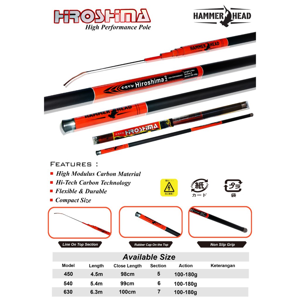 Alat Pancing Joran Pancing Tegeg Tegek HAMMERHEAD Hiroshima Rod Tongkat Pancing Carbon Karbon Murah