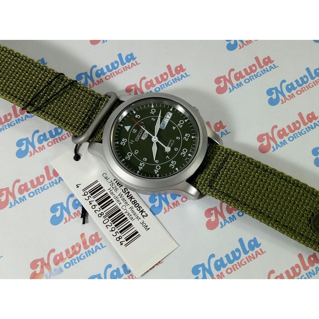 Seiko 5 Automatic SNK805K2 Green Dial &amp; Nylon Strap - Jam Tangan Pria SNK805