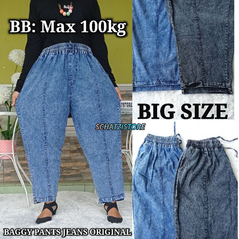 BAGGY PANTS JEANS SANDWASH WANITA JUMBO BB 100KG / CELANA BAGGY JEANS WANITA JUMBO XXXL / BIG SIZE B