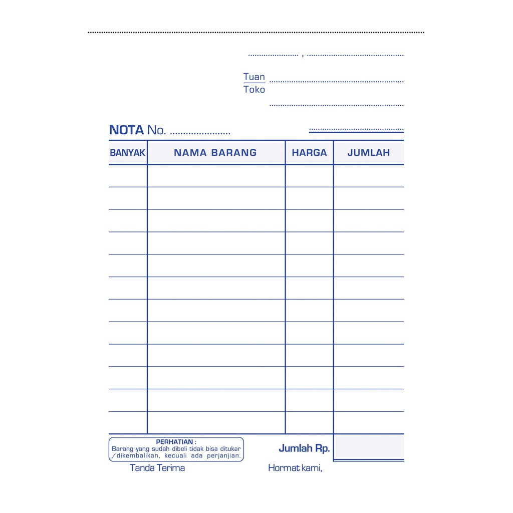 

Nota 1/4 Folio (10,5 x 16 cm) Kertas NCR 3 Ply (Putih, Merah & Kuning)