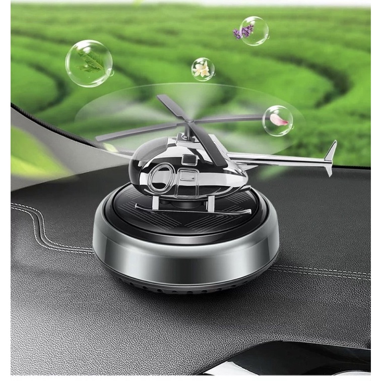 Aksesoris parfum mobil tenaga surya berputar otomatis bentuk Helicopter