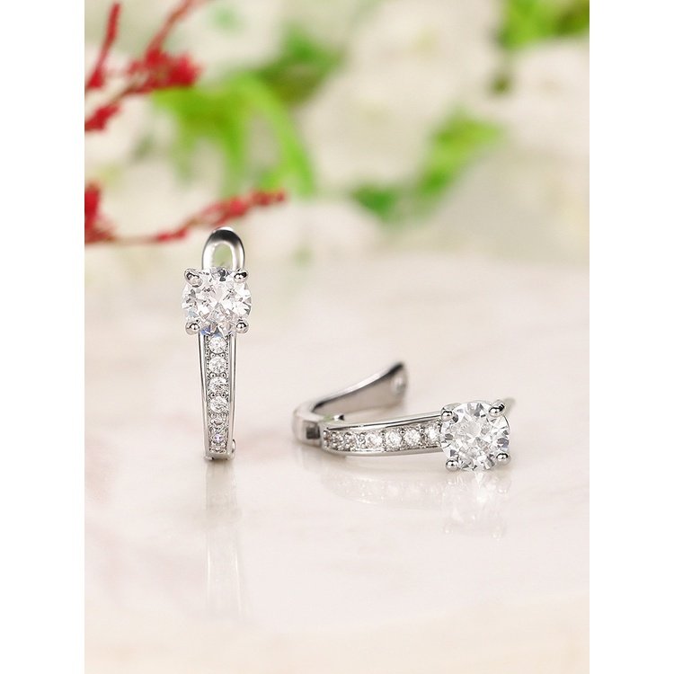 Anting Bulat Lapis Silver Dengan Kristal Kubik Zirconia Untuk Wanita