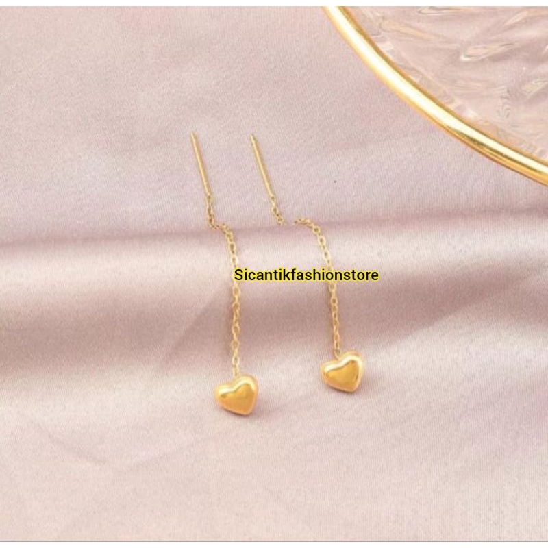 Anting Titanium Wanita Love Gerai Gold Terlaris Terbaru Anti Karat Selamanya Anting Wanita Korea Kekinian Mewah Anting Tusuk Wanita Motif Love Fashion Wanita Anting Wanita K5 Gold