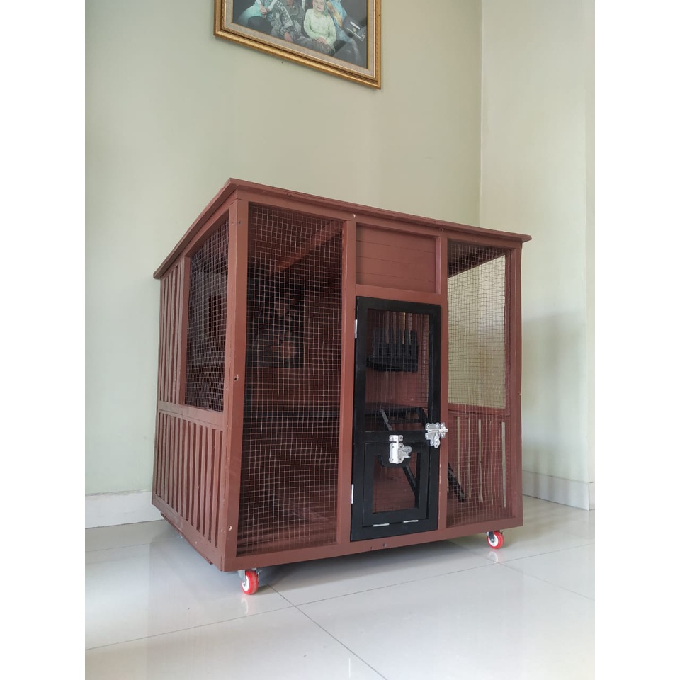 kandang kucing kayu jati custom cat duco coklat tua murah