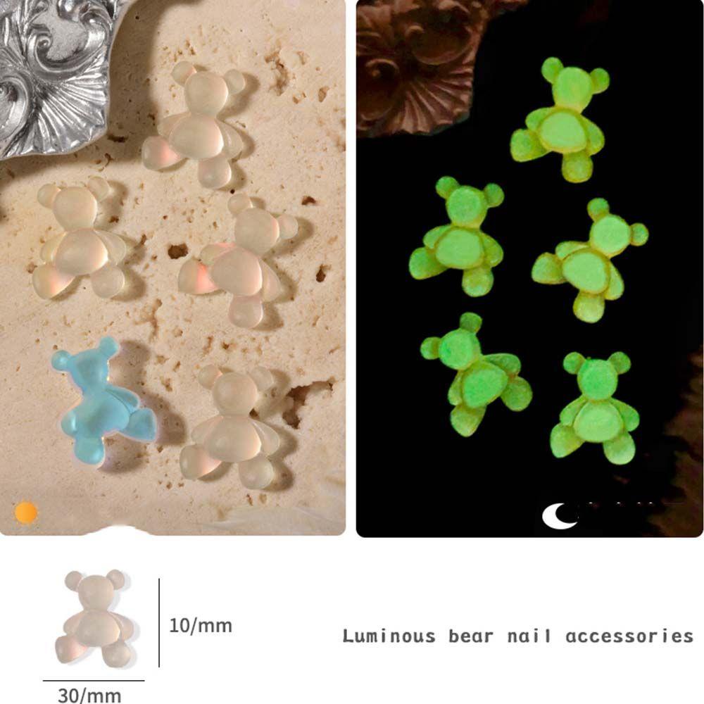 AUGUSTINA Augustina Beruang Dekorasi Kuku Lucu Fashion DIY Resin Glow in the Dark Luminous Nail Charms