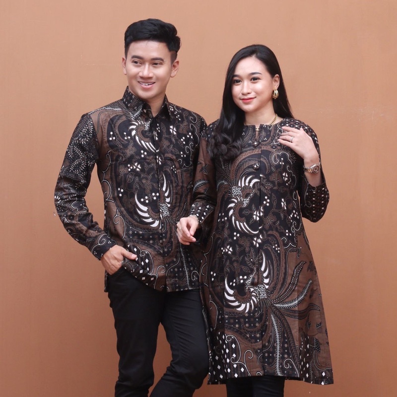 Atasan Dress Batik Couple Tunik Kemeja Matt Katun Premium HQ - Sania Ruffle Batik Couple Ori Ndoro Jowi - Motif Lemah Teles