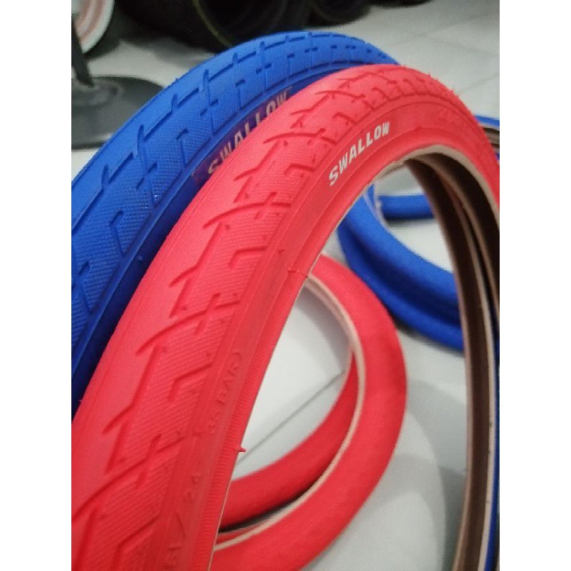 BAN LUAR SEPEDA 20 X 1.50 (406) SWALLOW DELI TIRE, SEPEDA LIPAT UKURAN 20INCI WARNA MERAH DAN BIRU