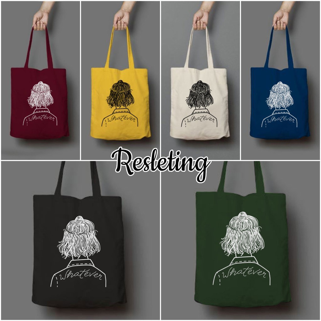 FLASH SALE 7.7 - [RESLETING+MUAT LAPTOP] TOTEBAG SEMI KANVAS BERGAMBAR WHATEVER KEKINIAN | TOTEBAG DENGAN UKURAN 33x38 CM UKURAN LAPTOP | TOTEBAG KERJA, KULIAH, SEKOLAH | TOTEBAG WARNA MAROON, KUNING, KREM, NAVY, HIJAU, DAN HITAM