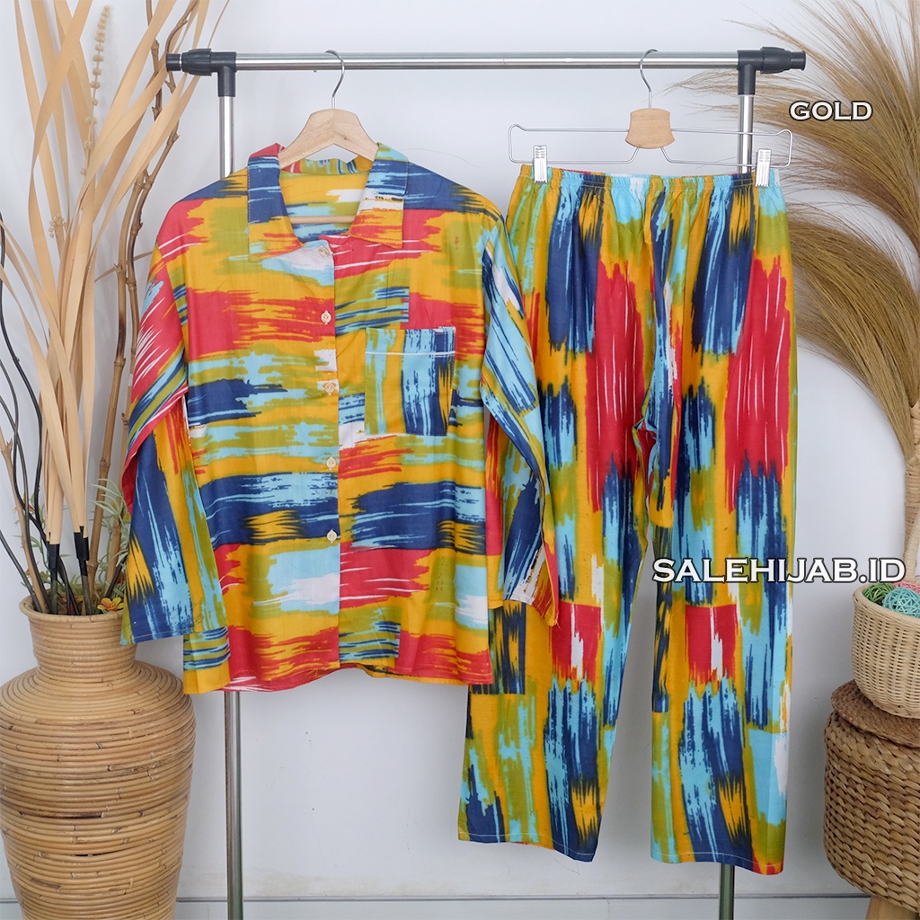 Setelan Baju Tidur Motif Bunga Sepatu / One Set Fashion Wanita Rayon Premium Kode T4 G4 G3 G2-G2 GOLD