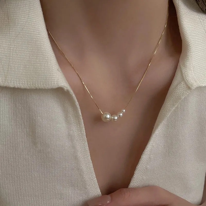 Large Small Pearl Pendant Necklace Simple Korean Necklace Clavicle Chain