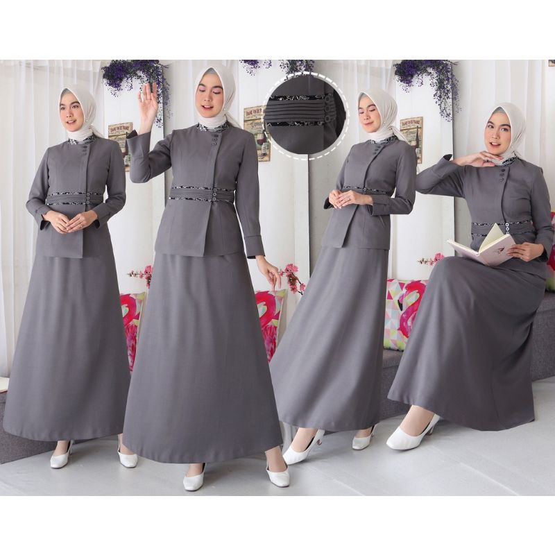 blazer kerja warna abu muda set rok A blazer kode.B